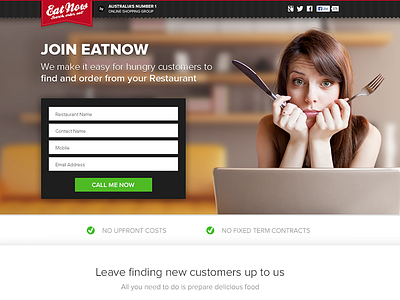 Eatnow Restaurant Signup australia delivery eat food interface one page registration restaurant website