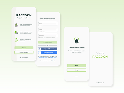 Raccoon: Registration app circular economy design mobile design recycling app registration splash screen ui ux ux design