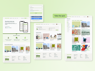 Raccoon desktop design app articles circular economy design desktop design landing page recycling app ui ux web design