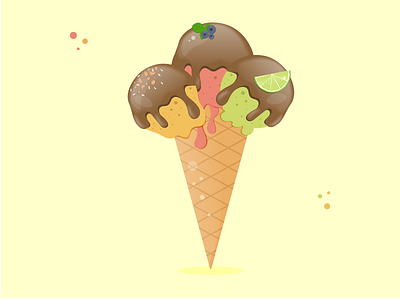 Ice cream balls blueberries bright chocolate cold colorful colors cone cute design ice cream idea inspiration lemon lime nuts summer tasty vector yummy