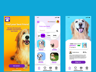 Pet adoption application ( Mobile version) animals cat design dog graphic design mobile app pet adoption pet app uiux