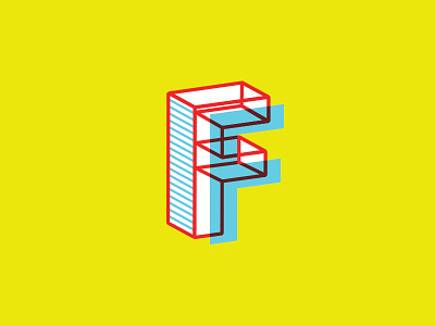 F Letterform 3d colorful f focus lab illustration letterform overlay screenprint yellow