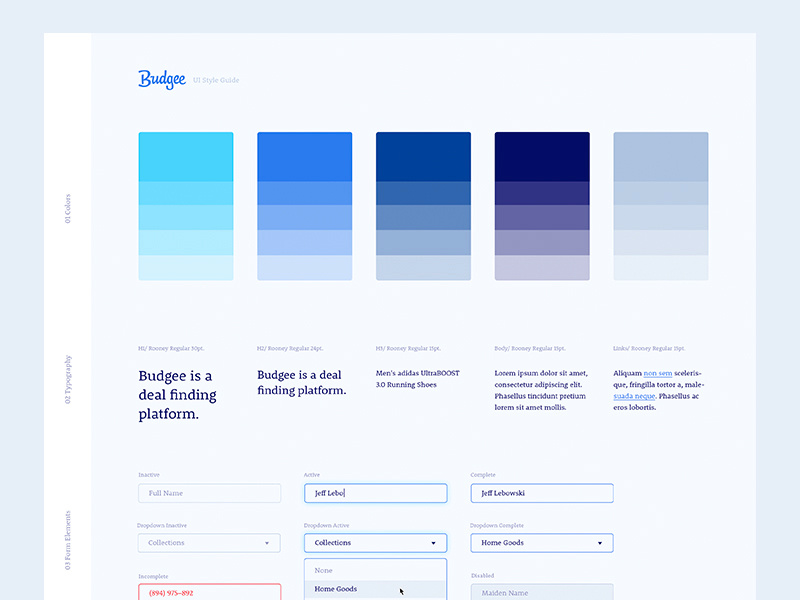 Budgee UI Style Guide typography ui form field form color style guide