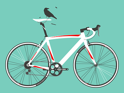 Roadie (3 of 3) bicycle bike bird crow cycling flat half tone illustration print raven roadie simple