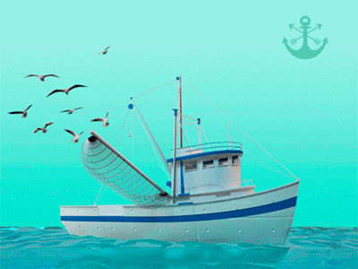 Barco Gif 3d 3dart 3dartist anchor animation boat cinema4d fisherman gaviota motiongraphics sailor