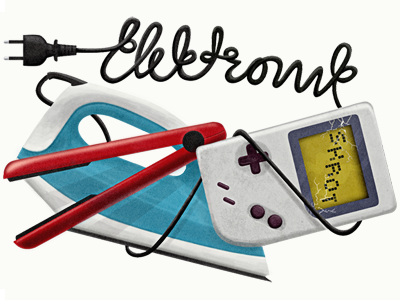 Electronic waste electronic gameboy illustration iron