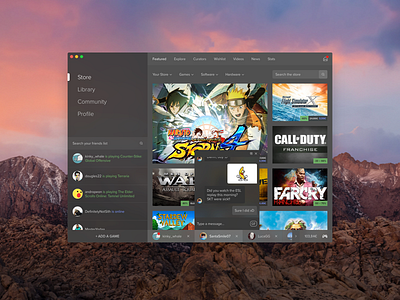 Steam Redesign debut design flat interface minimal redesign sketch steam ui user interface ux vector