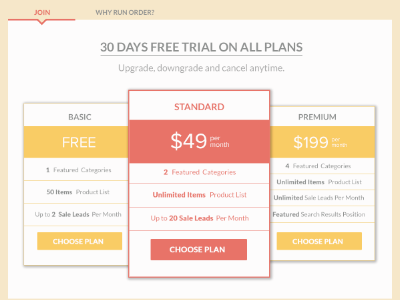 Pricing button design flat pricing table ui ux web