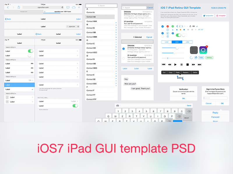 iOS7 iPad GUI Template PSD ui ipad gui kit psd retina apple resource ux design graphic ios7