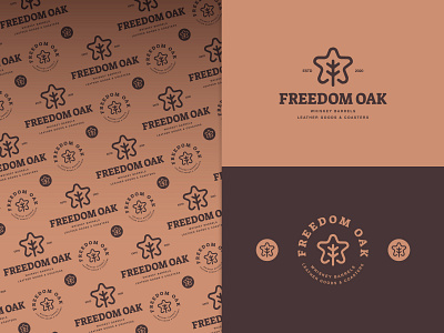 Freedom Oak barrels branding coasters freedom identity leaf leather logo mark oak oakleaf print retro rustic star symbol three whisky