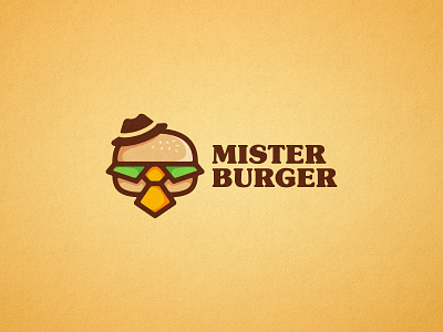 Mister Burger burger drink food hat illustration logo mark mister playful sava stoic symbol tie