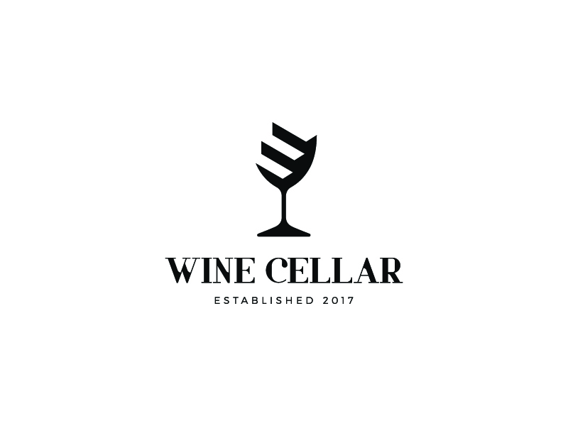 Wine Cellar branding negative space stairs cellar glass wine symbol mark logo