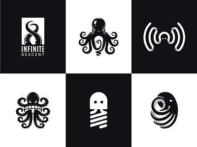 Octopuses animal branding identity line logo mark negative space octopus symbol wifi wireless