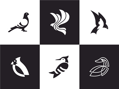 Birds animal birds cardinal duck logo mark negative space pigeon swallow symbol woodpecker