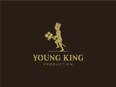 Young King boy camera crown film king logo mark movie production stick horse symbol toy