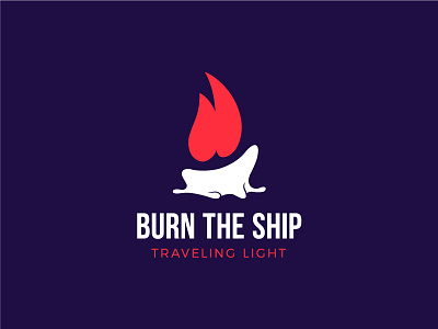 Burn the ship candle fire flame light logo mark ship symbol travel