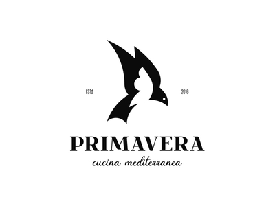 Primavera animal bird branding drink food identity logo mark negative space restaurant swallow symbol