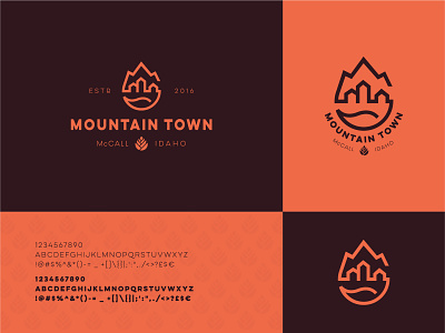 Mountain Town branding identity logo mark mountain nature pine cone river ski symbol town water
