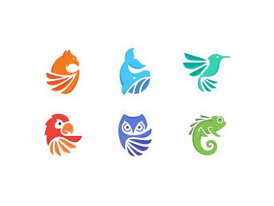 SQL Suite animal bird branding chameleon database hummingbird identity logo mark negative space owl parrot phoenix sql symbol whale