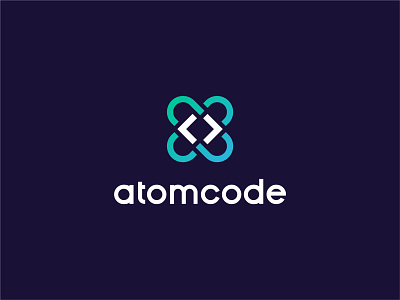 AtomCode atom brackets branding code coding identity logo mark orbits symbol tech technology