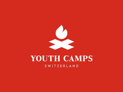 Youth Camps Switzerland branding camp campfire cross fire identity junior logo mark mountains switzerland symbol youth