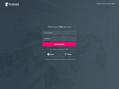 Pusher Sign Up Page create account pusher sign up