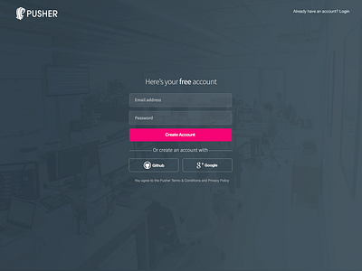 Pusher Sign Up Page