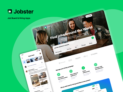 Jobster - Job Board & Hiring Website app branding design illustration job board job search landing page mobile app ui ux website