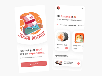 Sushi Restaurant - Sushi Rocket - eCommerce App app design e commerce minimal restaurant app sushi ui ui design ux