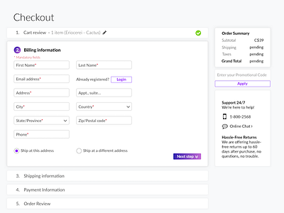 Checkout process - Step 2