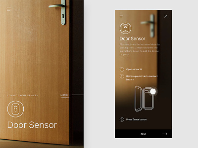 Door Sensor onboarding guide control door guide interface minimal sensor smart home ui