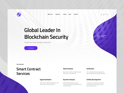 Blockchain security company landing page branding clean design grid landing layout minimal mistyukevych purple security web