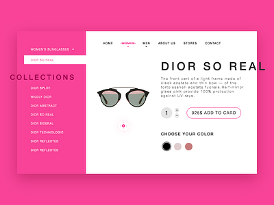 Product card clean dior glasses pink sunglasses ui ux web