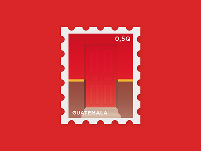 La Puerta 01 door guatemala illustration postage puerto quetzal red stamp stamps wall