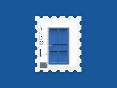 La Puerta 16 blue door doorway guatemala illustration postage puerta stamp texture