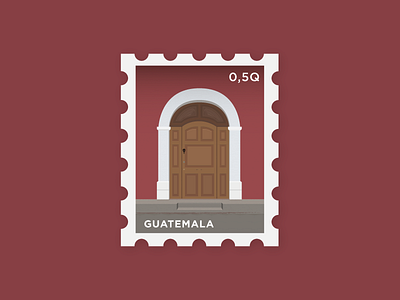 La Puerta 18 burgundy chokecherry door guatemala illustration maroon puerta red stamp stone tiny wood