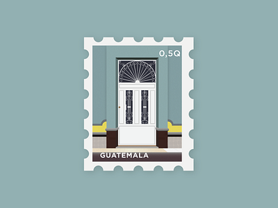 La Puerta 19 door doorway guatemala illustration iron mint postage puerta stamp teal texture white