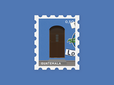 La Puerta 20 blue brown cement door guatemala illustration mail paint postage stamp tiny wood