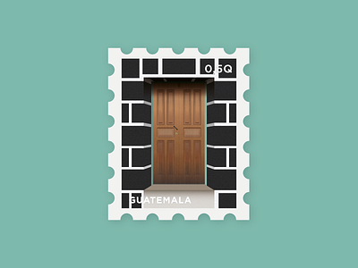 La Puerta 21 brown door green guatemala illustration mail paint postage stamp teal tiny wood