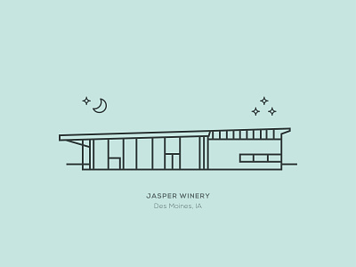 Jasper Winery building cute des moines design illustration illustrations iowa jasper line line art moon simple stars vector wine winery
