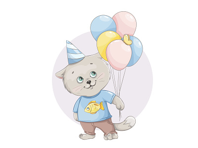 Cute cat illustration animal baby cat balloon cartoon cartoon cat cat cat illustration character cute cat illustration kitten