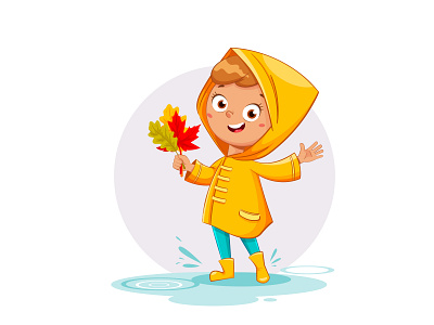 Girl autumn autumn autumn girl cartoon girl cute girl girl leaves puddle rain raincoat