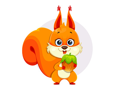 Squirrel with nut animal cartoon cartoon character cartoon squirrel character cute fluffy illustration little squirrel nut squirrel