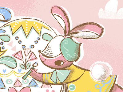 Easter Bunny Painting bright colours card design easter greeting card hand drawn pastel printing