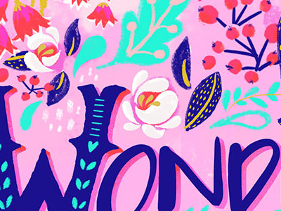 Wonder Mom bright colours card design floral greeting card hand drawn mothers day printing type