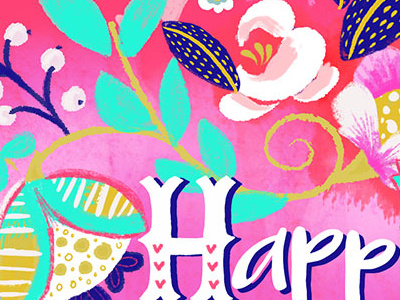 Happy Mothers Day Floral bright colours card design floral greeting card hand drawn mothers day printing type