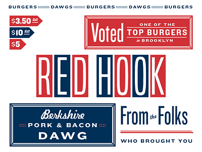 Burgers & Dawgs Elements americana branding design knockout logo menu typography