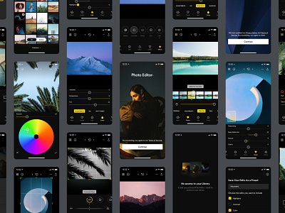 Photo Editor • Screens camera clean dark flat ios ios app photo app photo editor photography ui