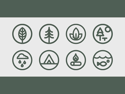 Great Outdoors / Little Icons camping fishing freebie icon icons illustration minimal nature retro thick lines weather