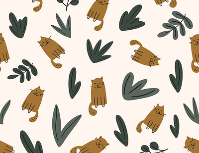 Seamless patterns. Cute cats with plants animal background cats cute design floral graphic illustration leaf minimalism pattern pet plant seamless trendy vector